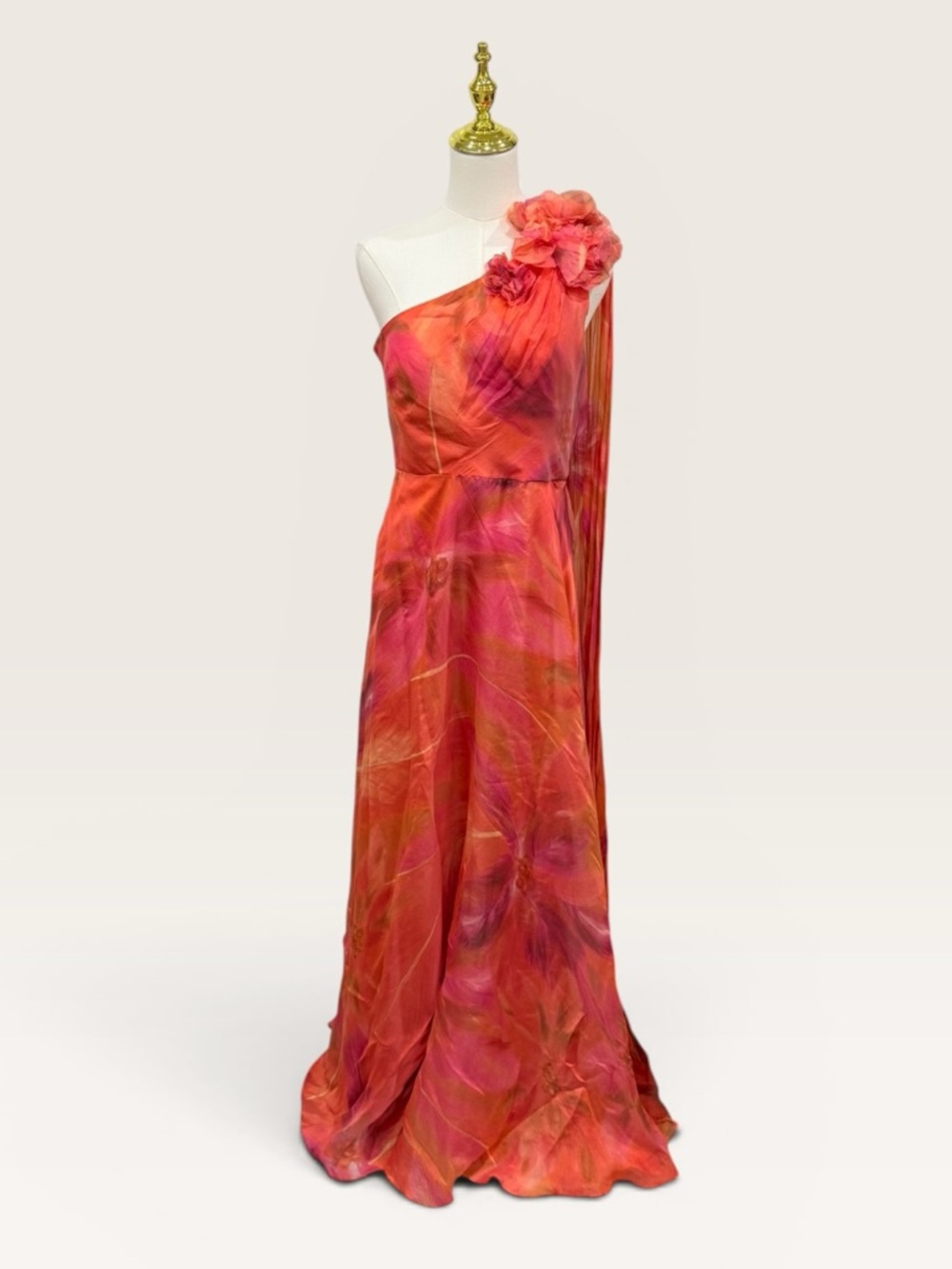 Muse By Marchesa Sz 6 One Shoulder Tangerine Floral Evening Gown Dress NWT $439 - Picture 5 of 16